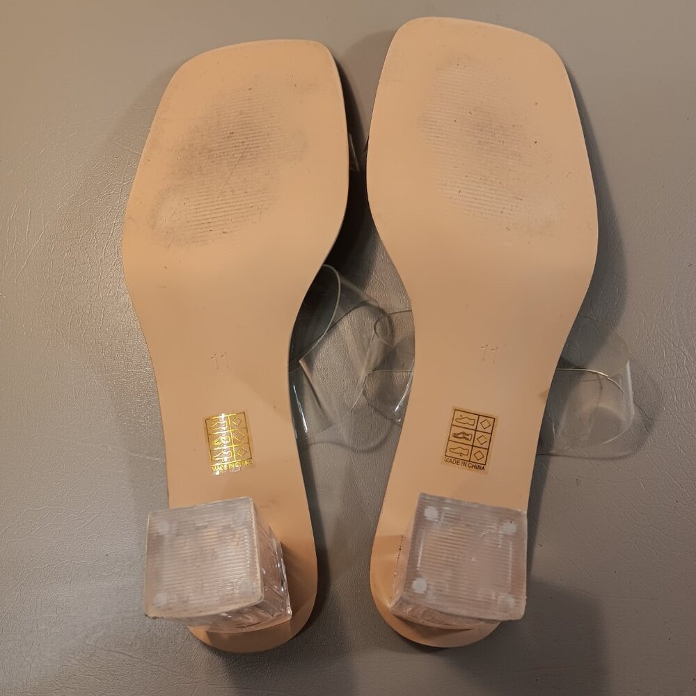 Vivianly Clear Strap Block Heel Sandals in Nude Size 11 - Picture 8 of 11